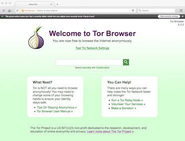 Fenêtre d'accueil Tor