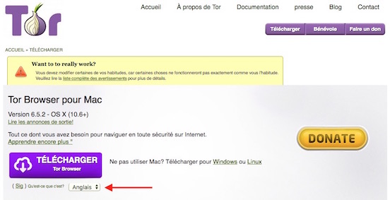 Tor - fenêtre téléchargement