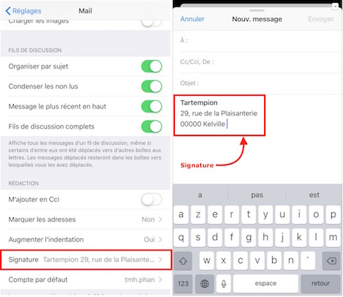 Ajouter une signature dans Mail iOS-nouveau message