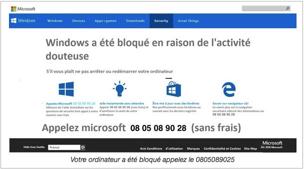 Arnaque informatique-Windows bloqué