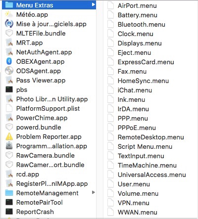 Les Services macOS-Liste menu Extras